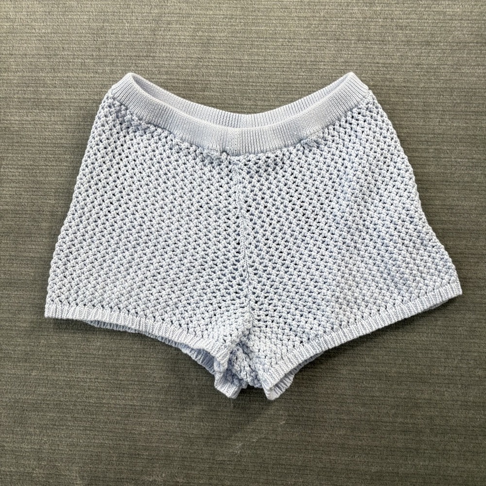 Offline By Aerie Crochet Knit Shorts L Light Blue Boho Summer Cover Up Beachy